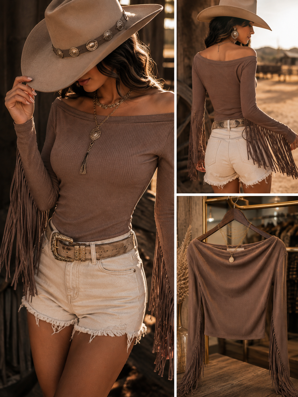 Western Fringe Off-Shoulder Top