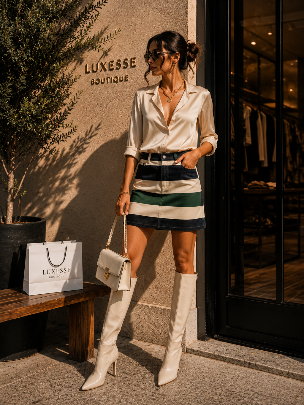 Colorblock Stripe Mini Skirt – Green Multi