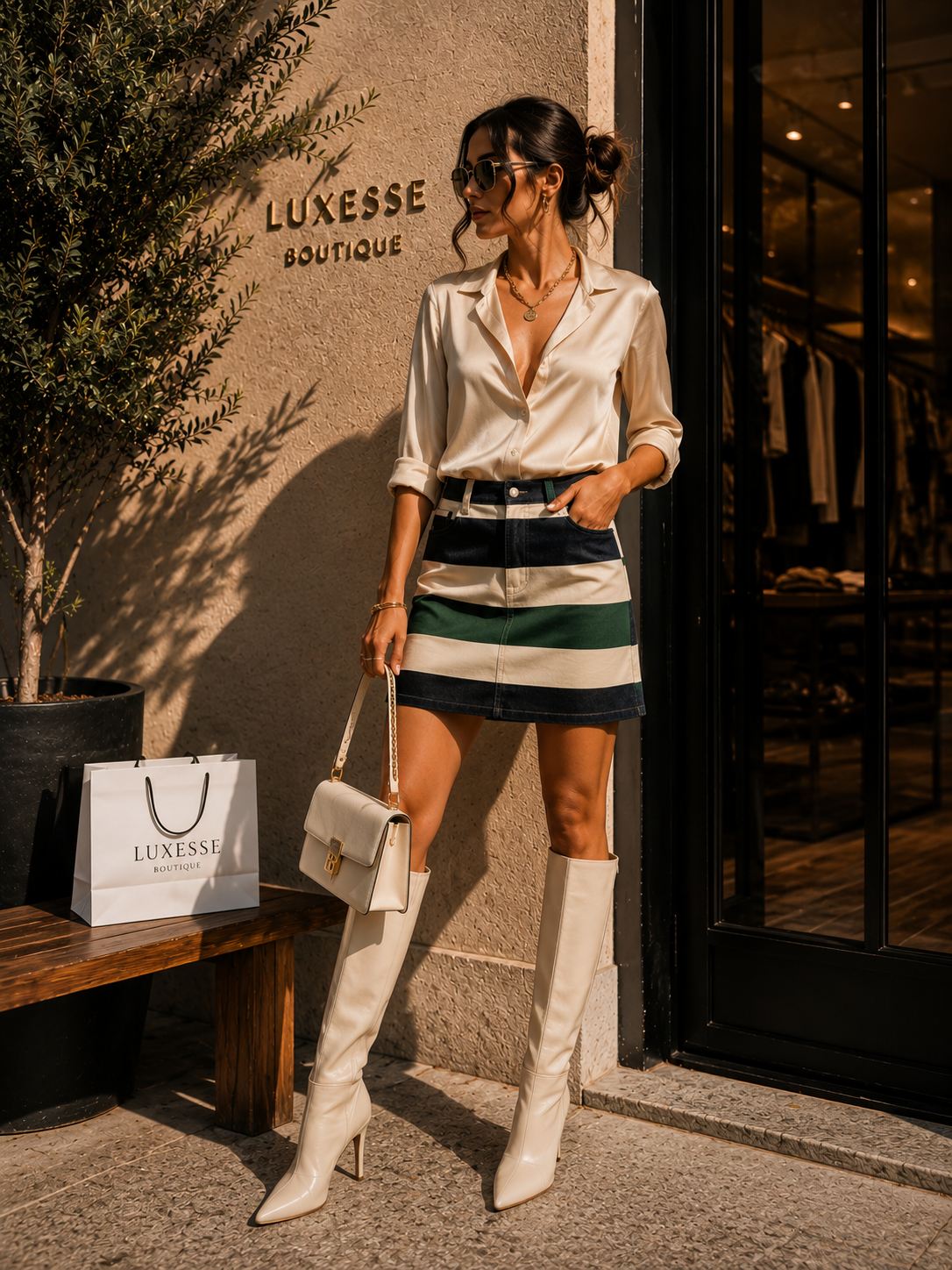 Colorblock Stripe Mini Skirt – Green Multi