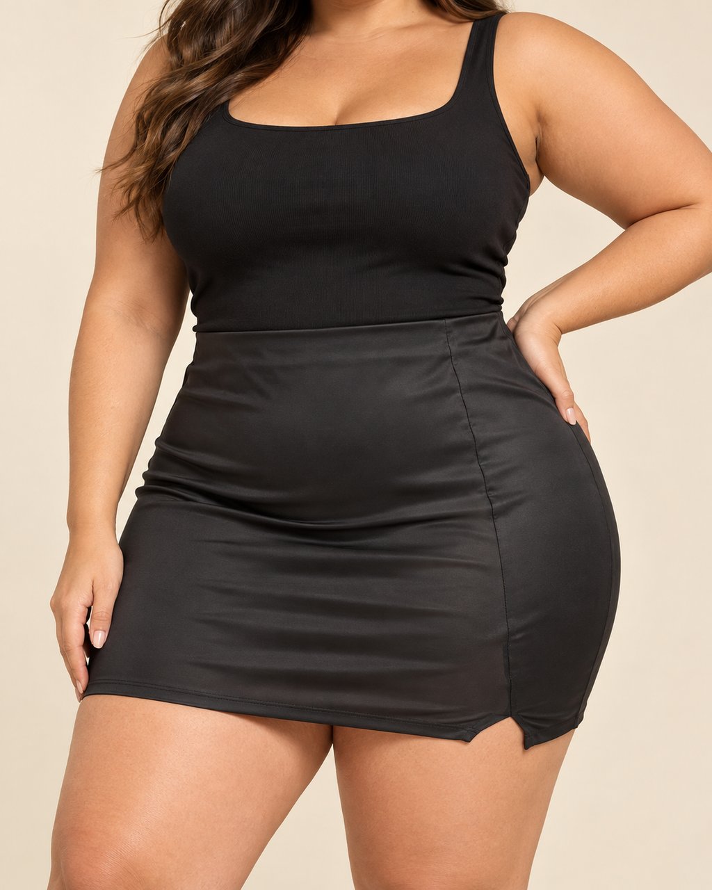 Faux Leather Wrap Mini Skort – Plus Size