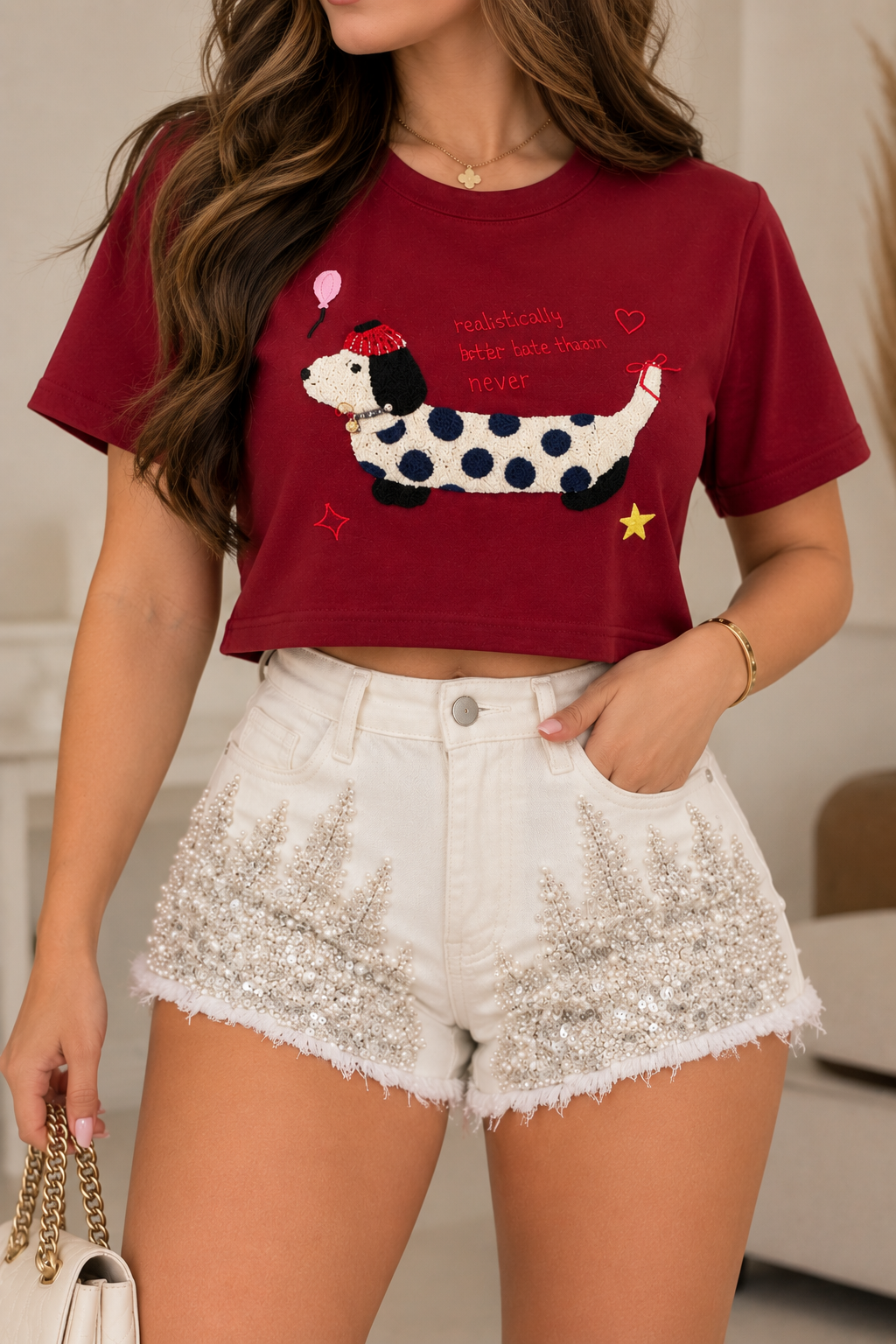 Embellished Graphic Crop T-Shirt
