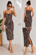 Zebra Print Satin Maxi Dress
