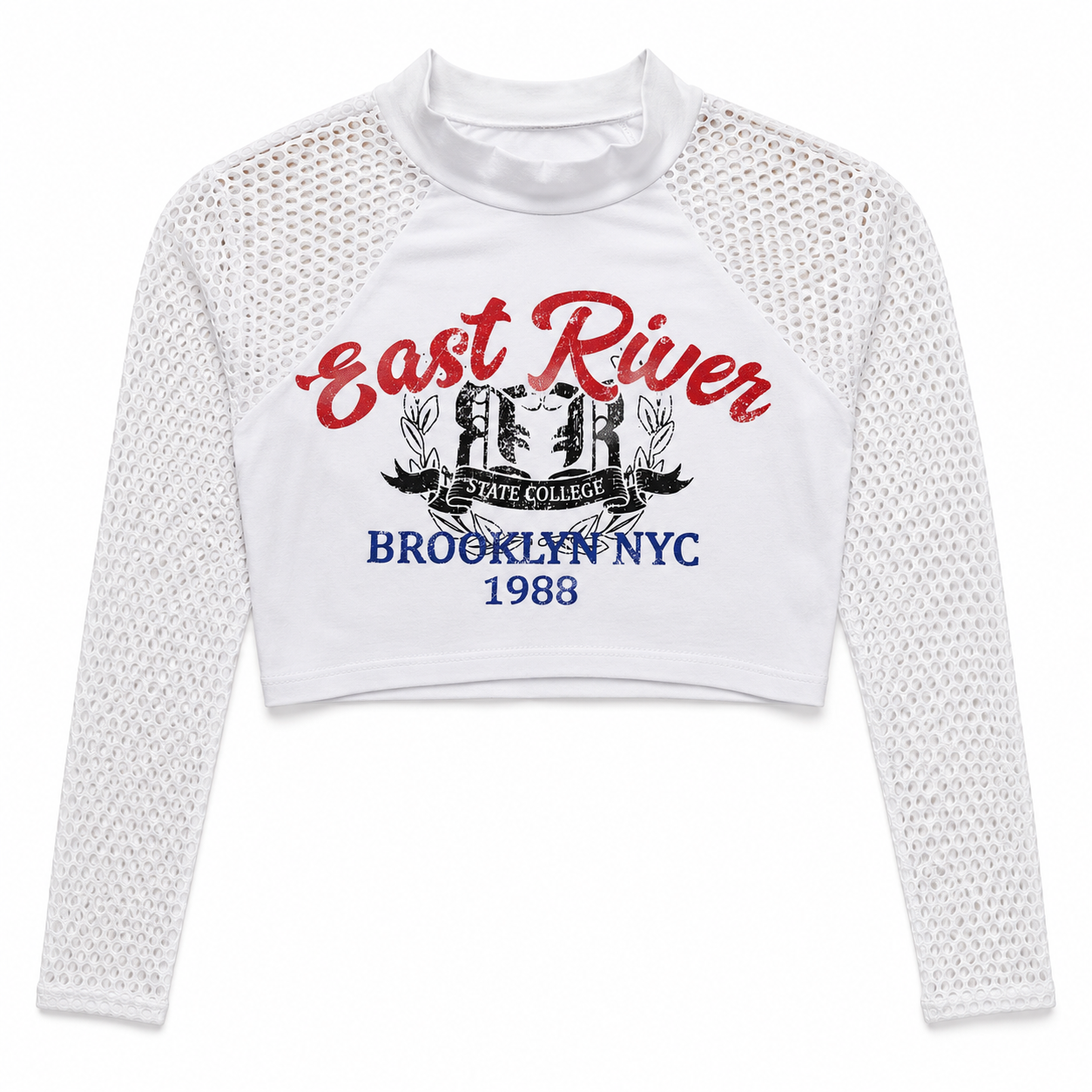 East River Mesh Sleeve Graphic Crop Top