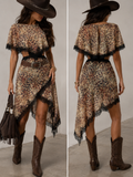 Leopard Print Lace Trim Asymmetrical Dress
