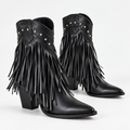 Western Fringe Studded Ankle Boots