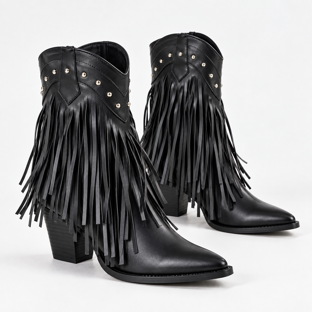 Western Fringe Studded Ankle Boots