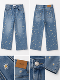 Cello Daisy Embroidered Wide Leg Jeans