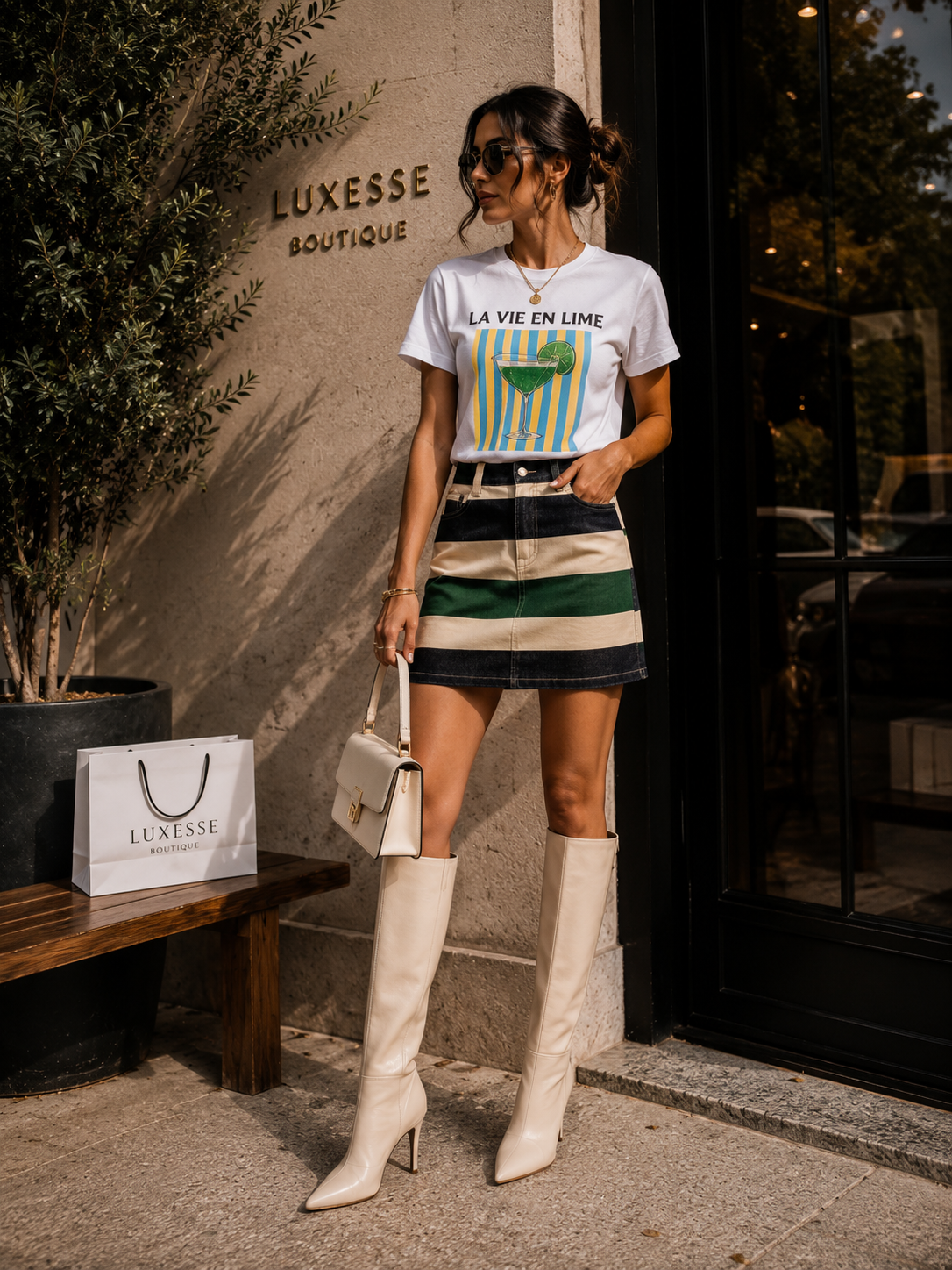 Colorblock Stripe Mini Skirt – Green Multi