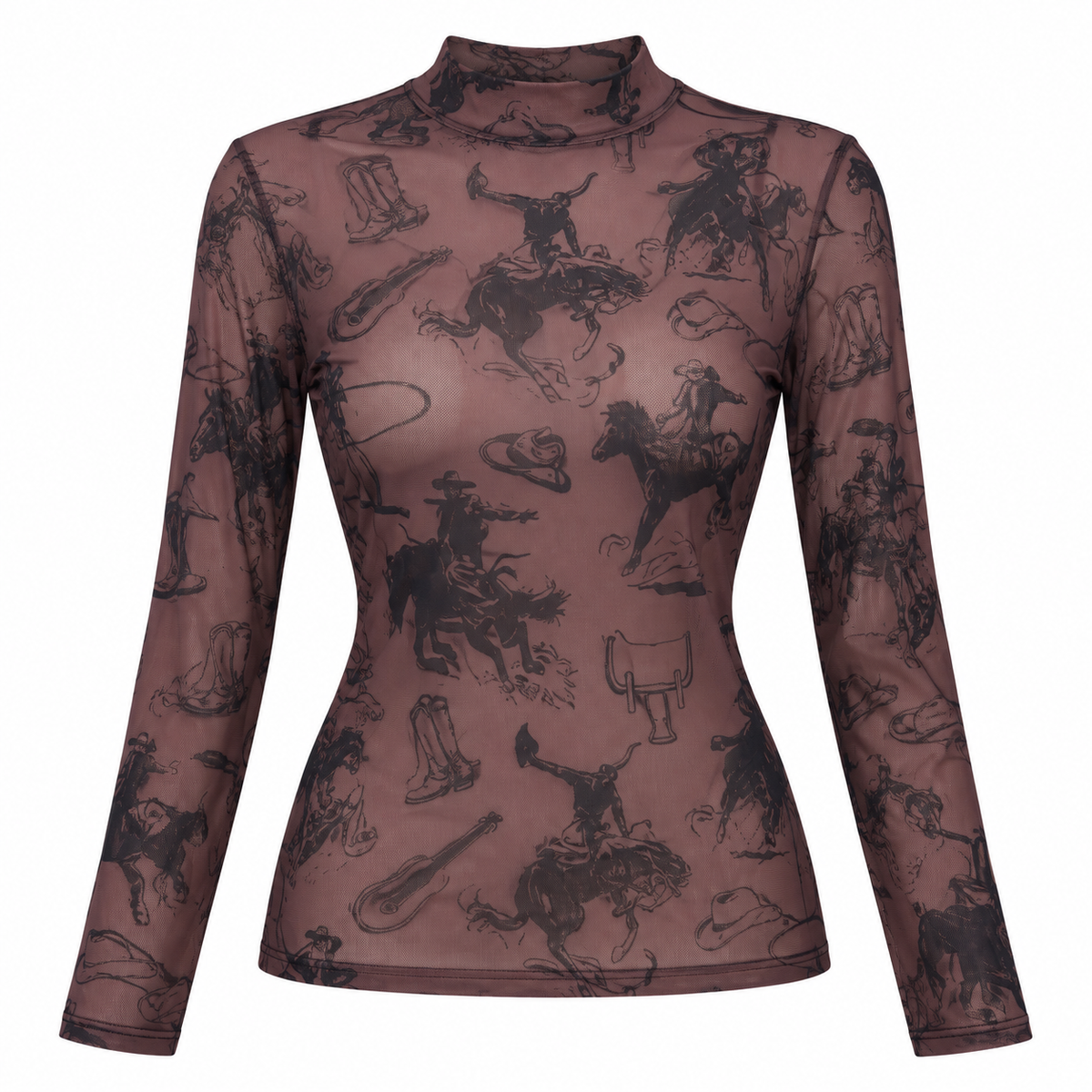 Cowgirl Rodeo Print Mesh Top