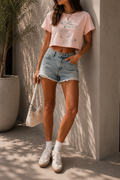 Sequin Graphic Cropped Tee – Pink