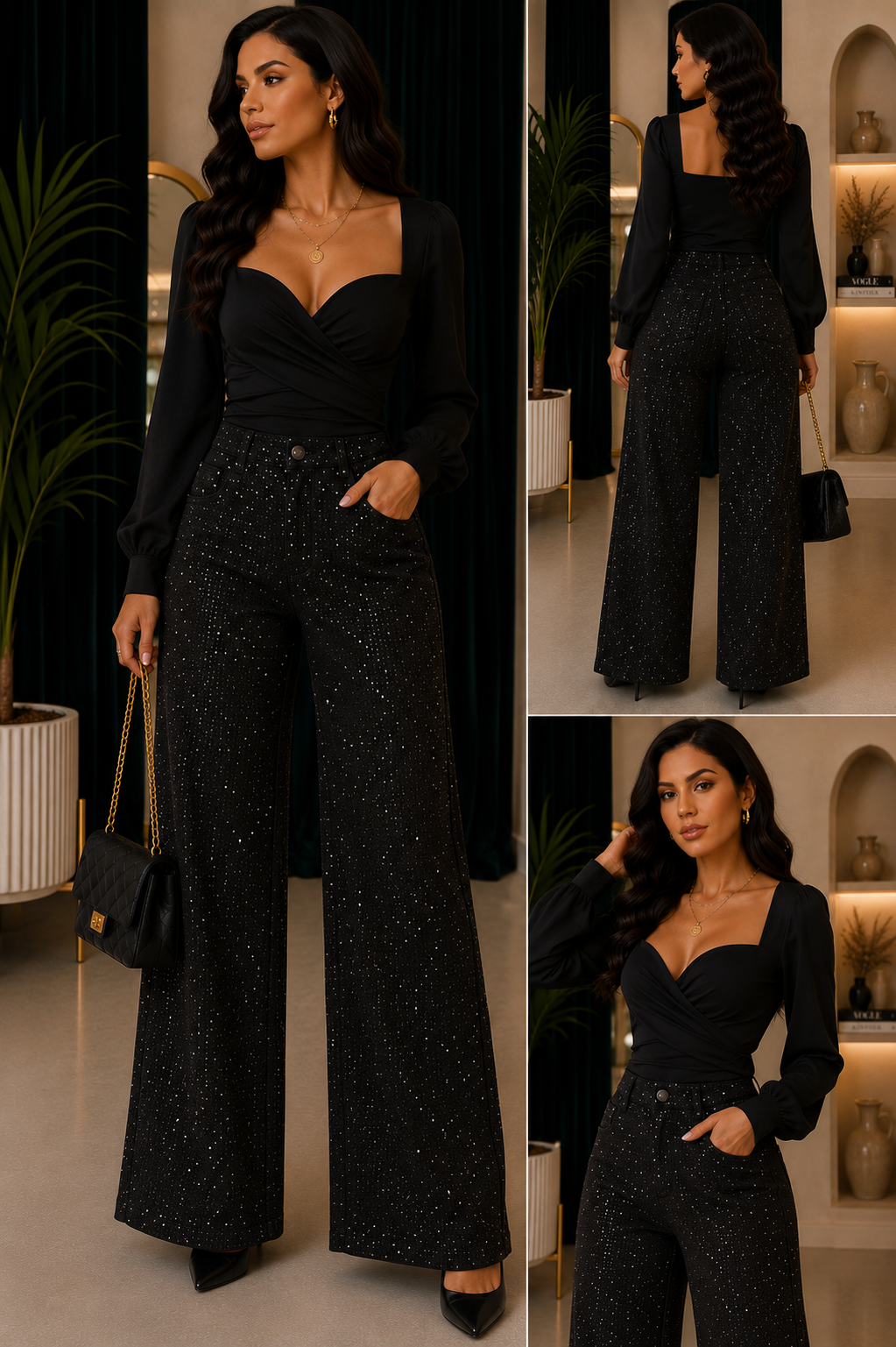 Rhinestone Wide-Leg Statement Jeans