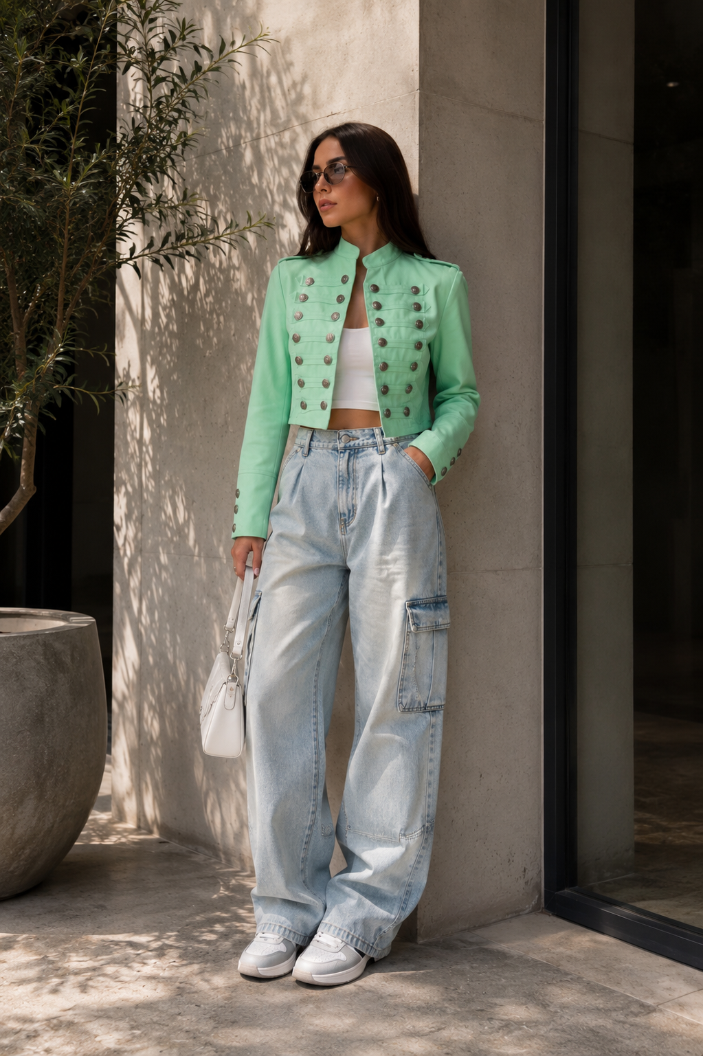Military Style Cropped Jacket – Mint