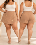 Plus Size Mocha Gold Button Wrap Front Techno Crepe Skort