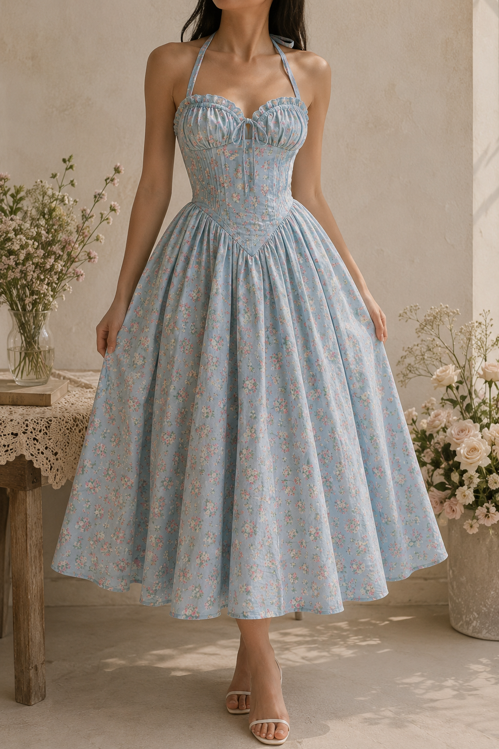 Bluebell Blossom Corset Midi Dress
