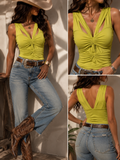 Ruched Cutout Deep V-Neck Top