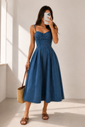 Indigo Charm Denim Midi Dress