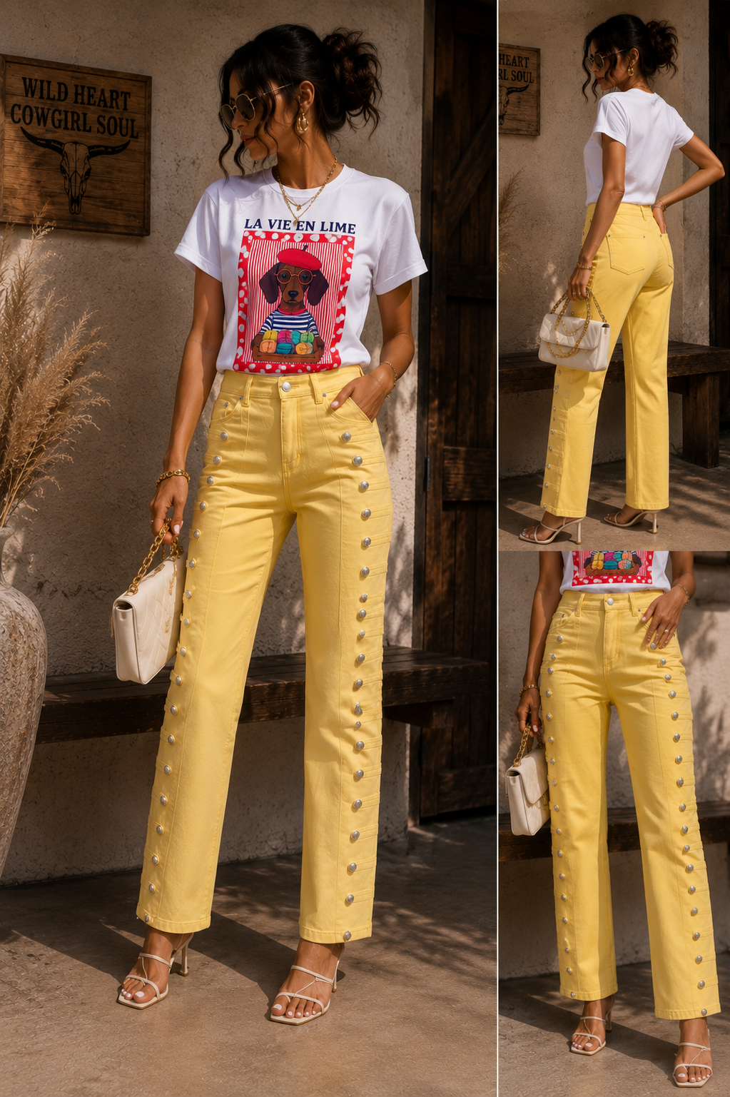 Military Button Trim Barrel Leg Denim Jeans – Butter Yellow