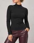 Chic Ribbed Mock Neck Long Sleeve Top