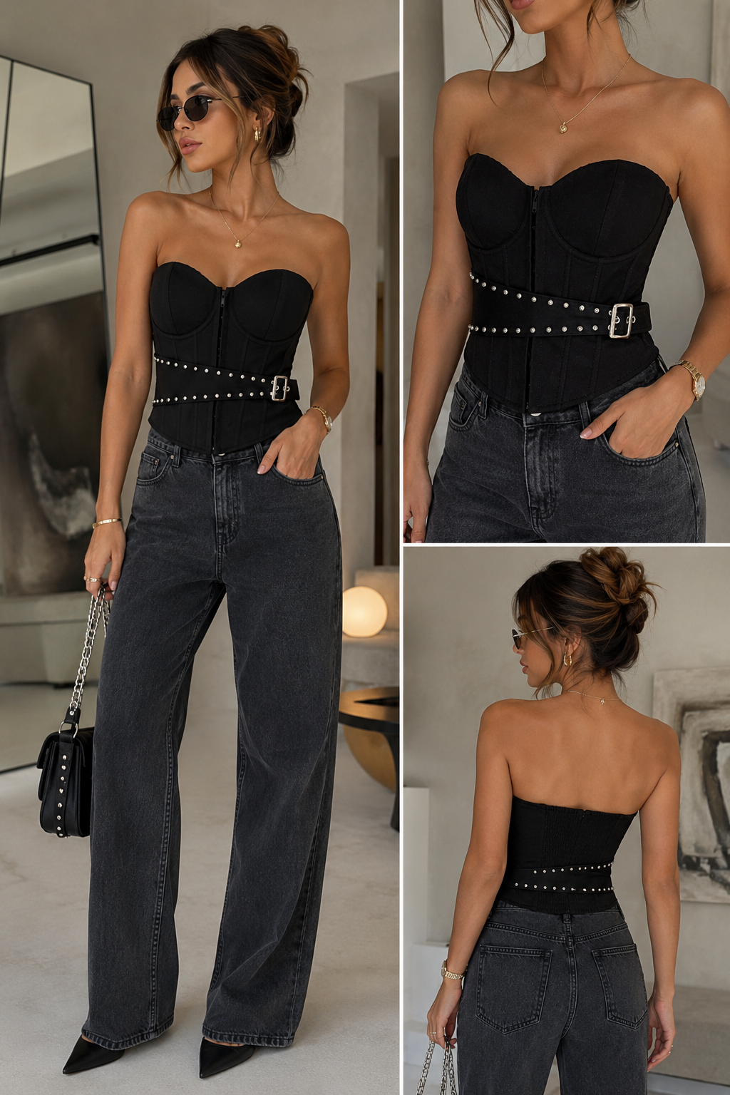 Belted Corset Bustier Top – Black
