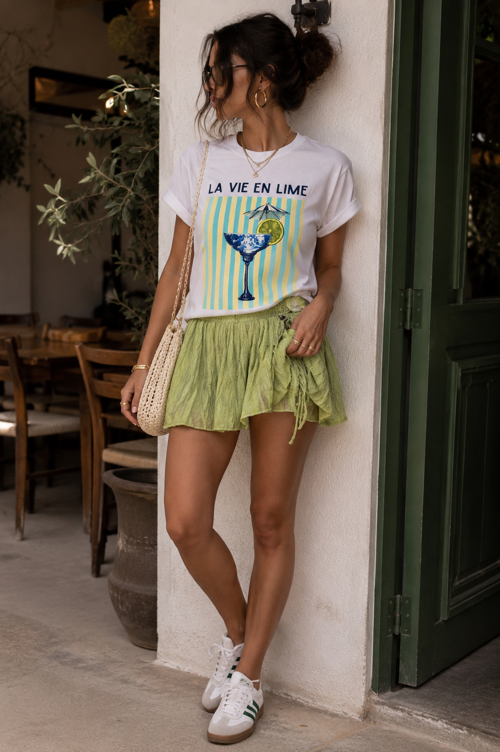 La Vie En Lime Graphic Tee – White