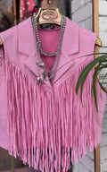 Pink Rhinestone Fringe Cropped Vest