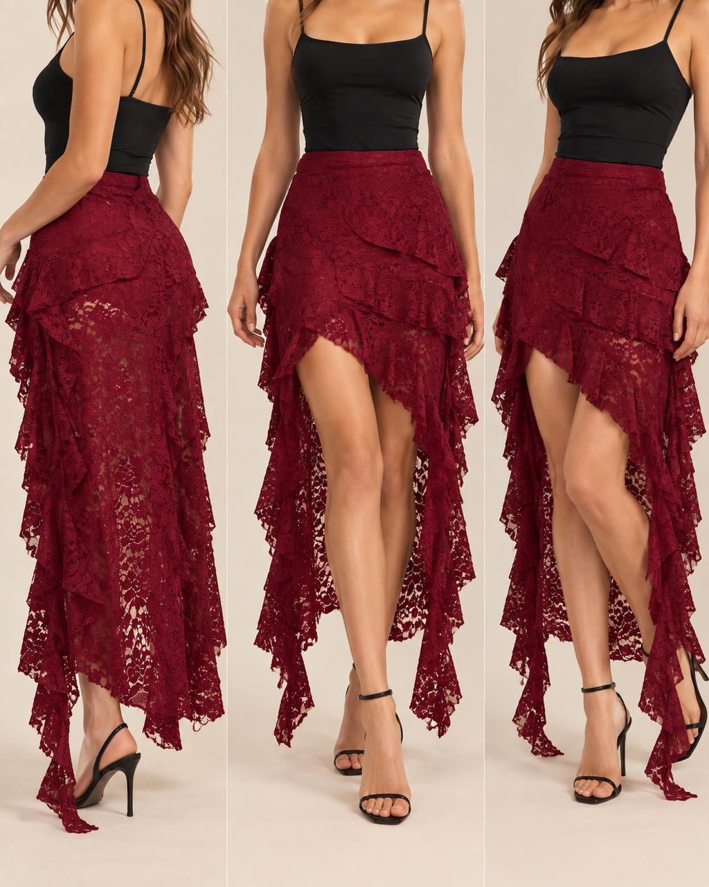 Romantic Lace Ruffle Maxi Skirt