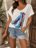 Sequin Western Boots V-Neck Tee