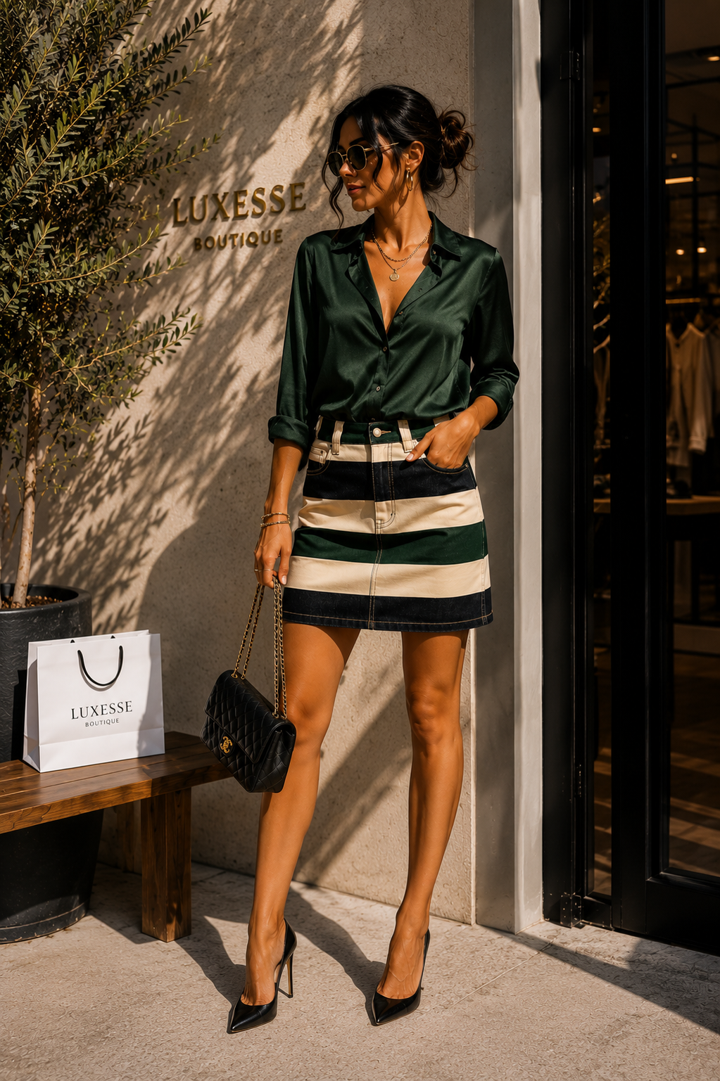 Colorblock Stripe Mini Skirt – Green Multi