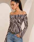 Brown Zebra Off-Shoulder Top