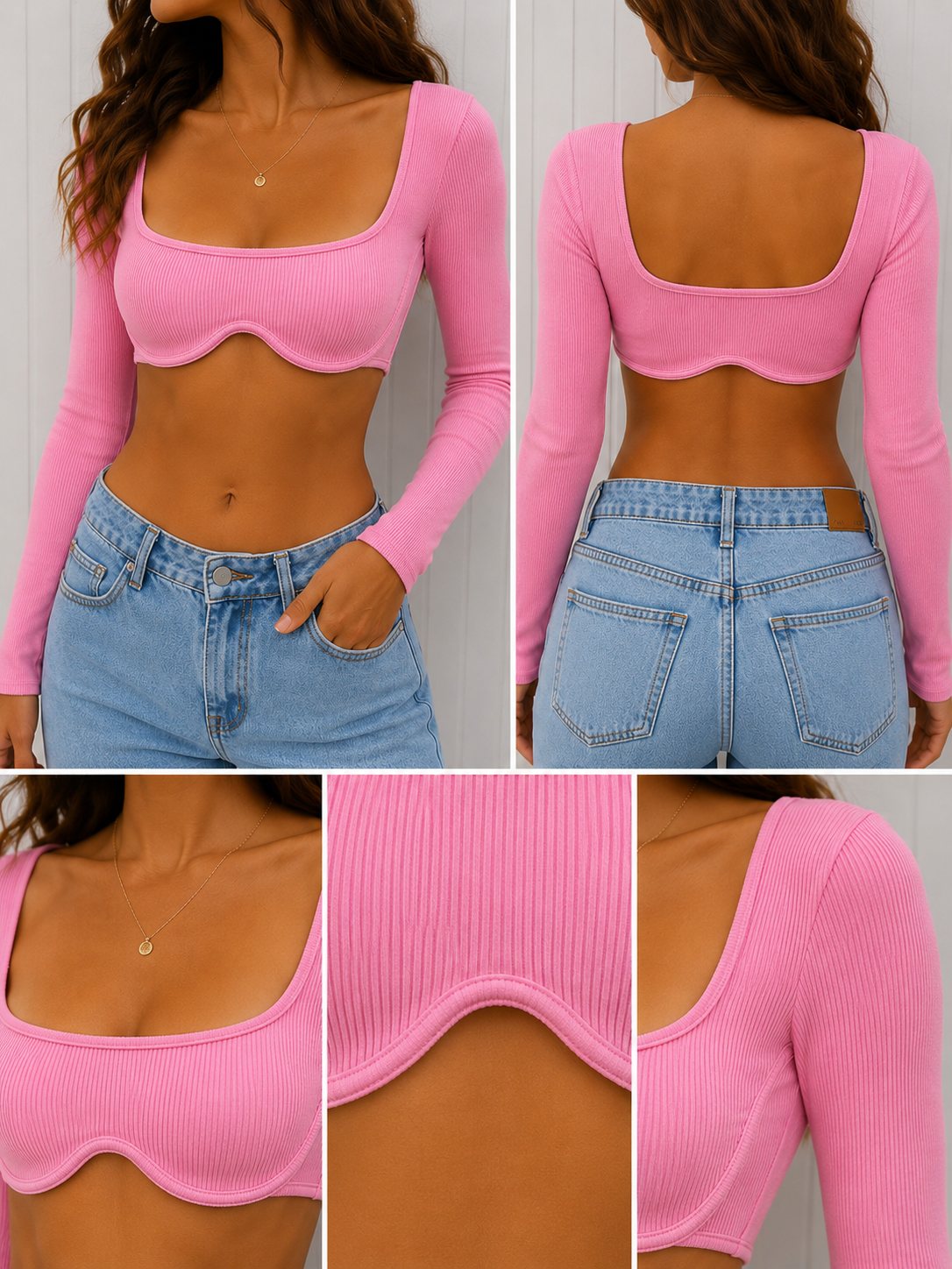 Ribbed Contour Long Sleeve Crop Top