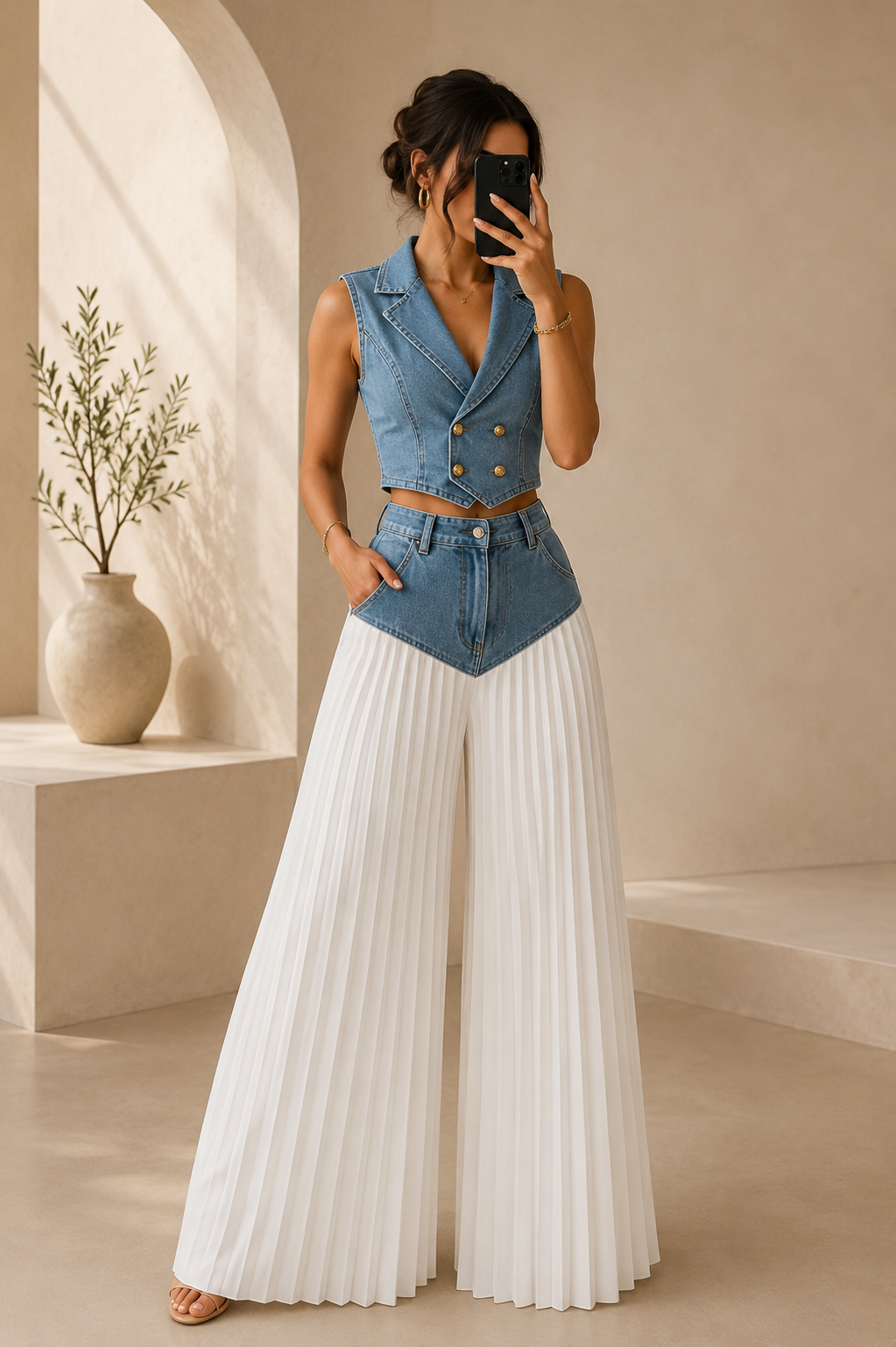 Light Wash Denim Tailored Vest