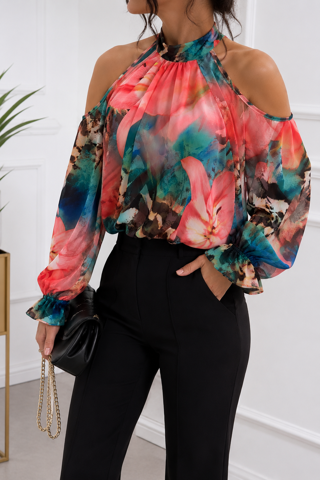 Tropical Bloom Cold Shoulder Blouse
