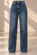 High-Waisted Dark Wash Glitter Wide Leg Jeans