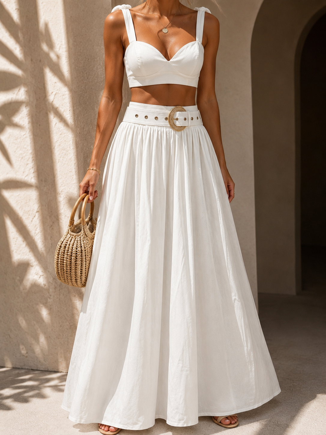 Coastal Elegance Belted Maxi Skirt