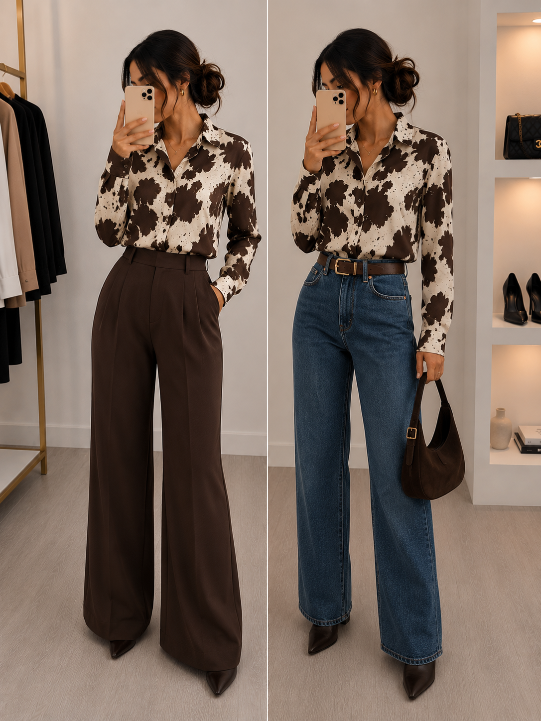 Western Cow Print Oversized Button-Up Shirt