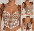 Brown Gingham Corset Crop Top