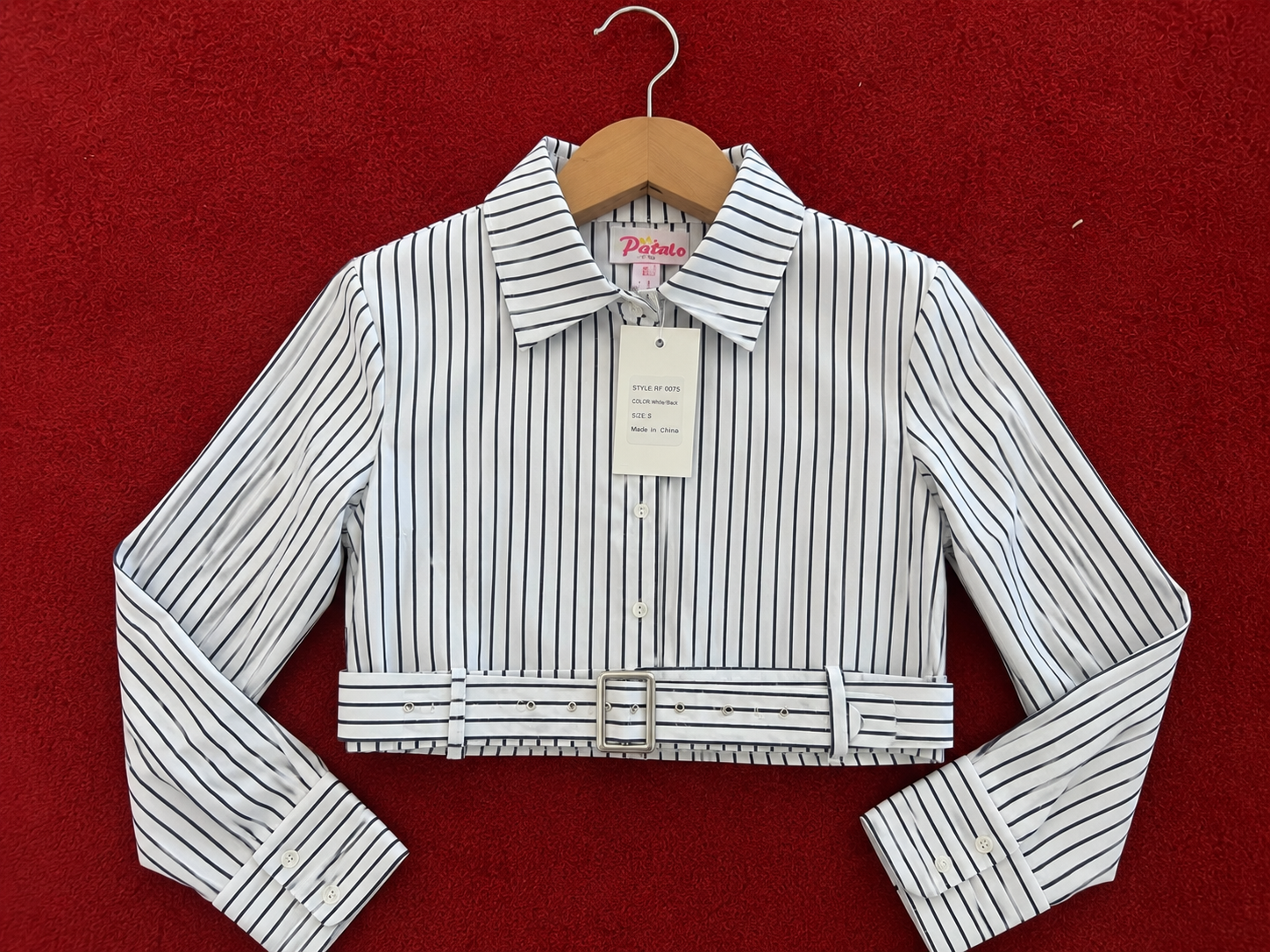 Pinstripe Belted Crop Shirt
