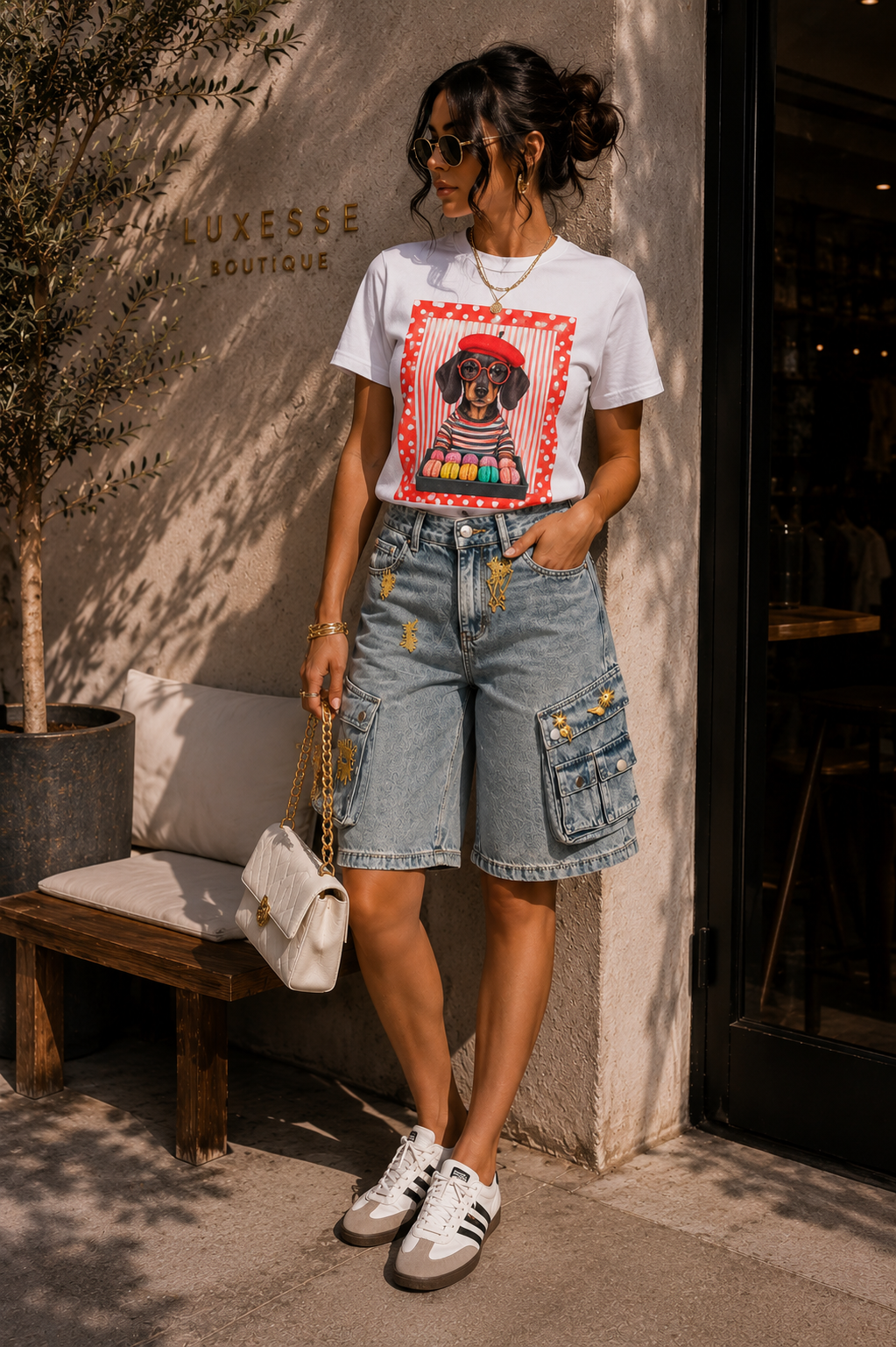 Embellished Cargo Denim Culottes – Light Wash