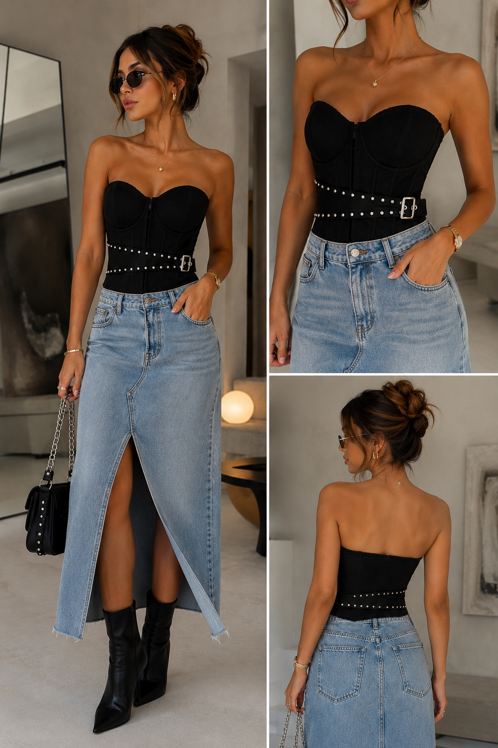 Belted Corset Bustier Top – Black