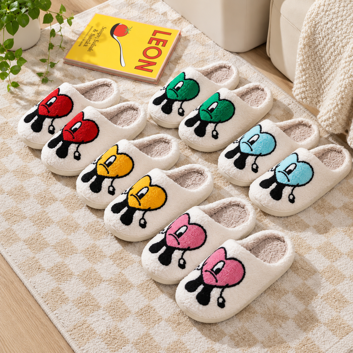 Love Heart Plush Slippers