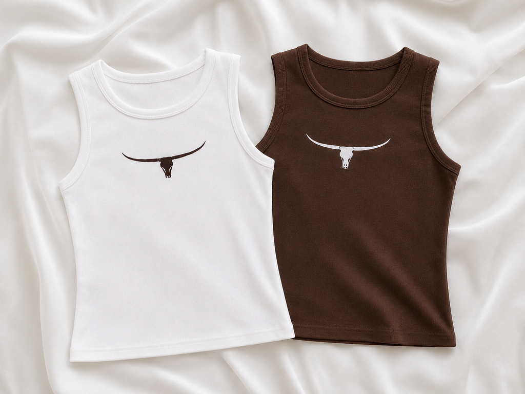 Western Longhorn Ribbed Tank Top