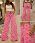Pink Polka Dot Wide Leg Jeans