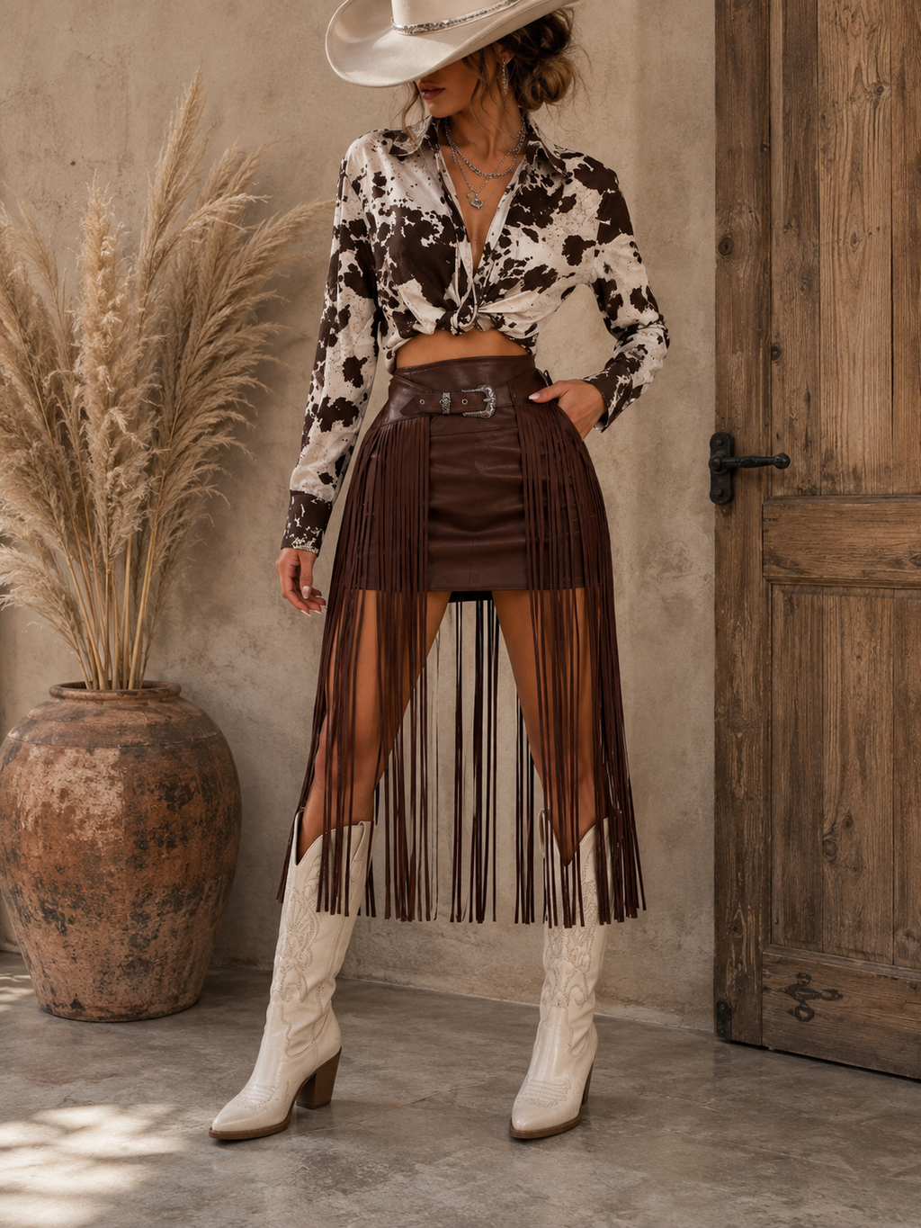 Western Fringe Mini Skirt