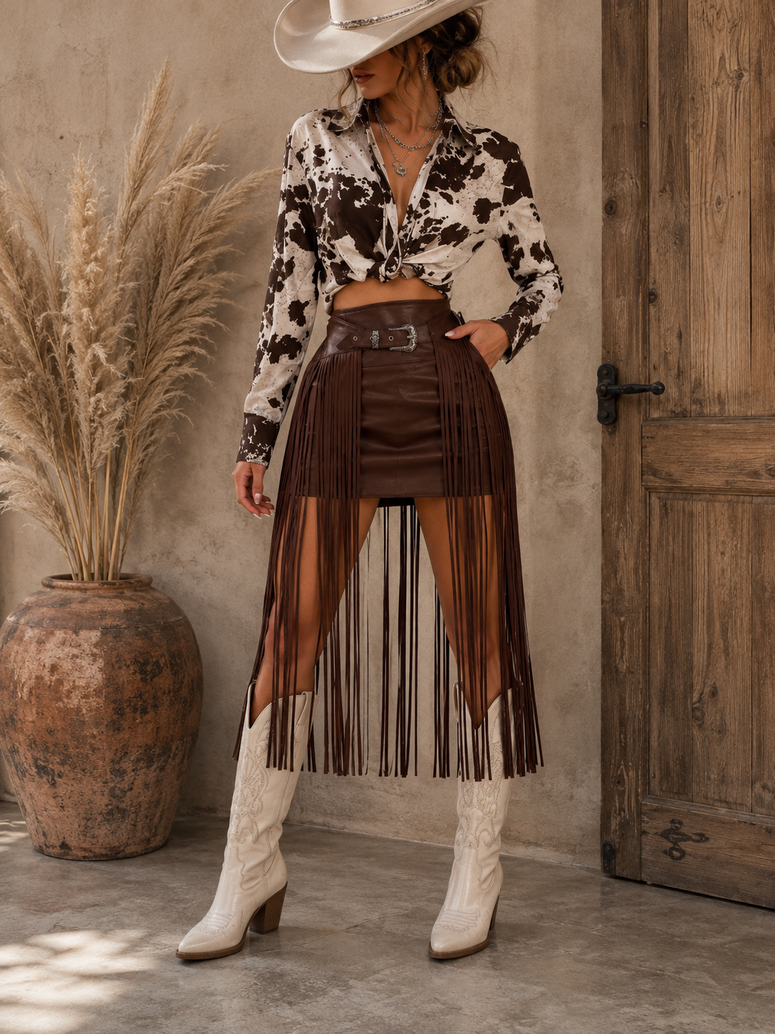 Western Fringe Mini Skirt