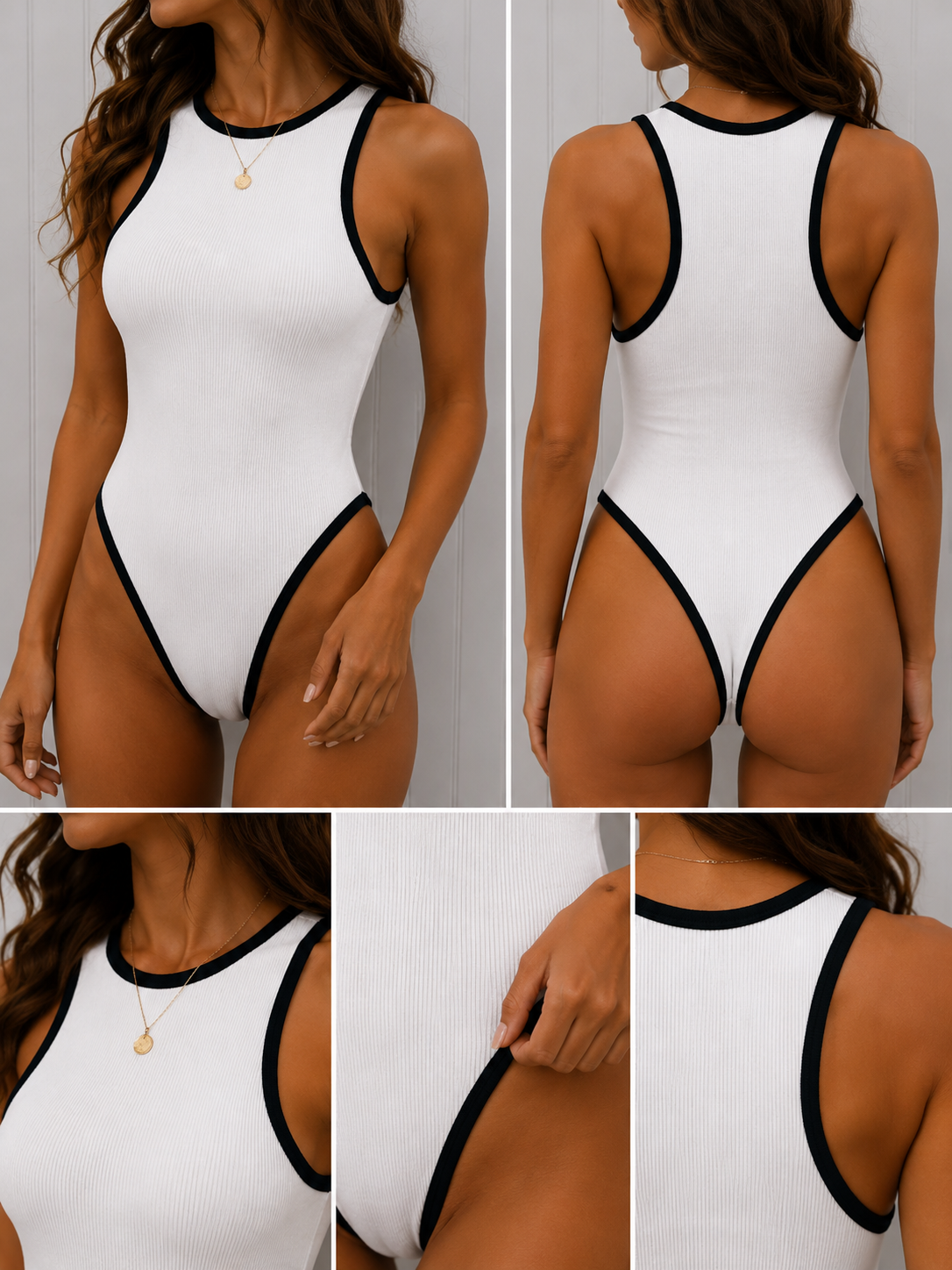 Contrast Binding Ribbed Bodysuit