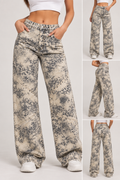 Leopard Print High Rise Wide Leg Jeans