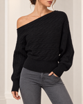 Elegant Asymmetric Cable Knit Off-Shoulder Sweater