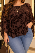 Velvet Flocked Mesh Poncho Top – Plus Size