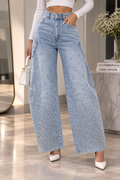 Embellished Wide-Leg Denim Jeans