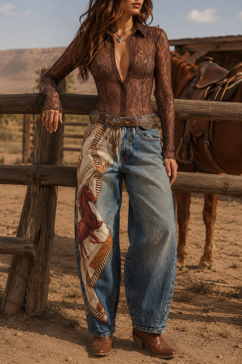 Wild Spirit Scarf Panel Barrel Jeans